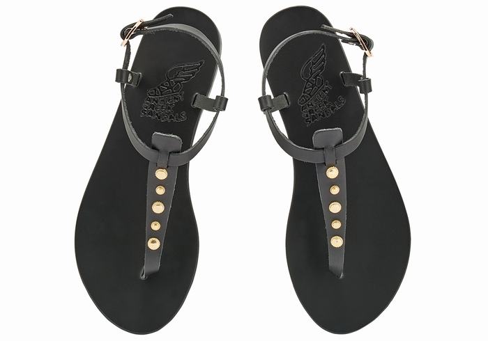 Women Ancient Greek Sandals Lito Bee Back-Strap Sandals Black | FSA6467WZ