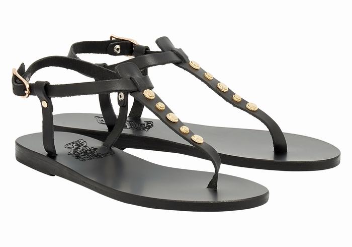 Women Ancient Greek Sandals Lito Bee Back-Strap Sandals Black | FSA6467WZ