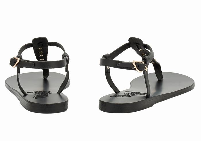 Women Ancient Greek Sandals Lito Bee Back-Strap Sandals Black | FSA6467WZ