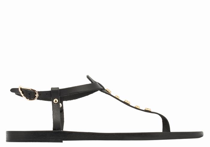 Women Ancient Greek Sandals Lito Bee Back-Strap Sandals Black | FSA6467WZ