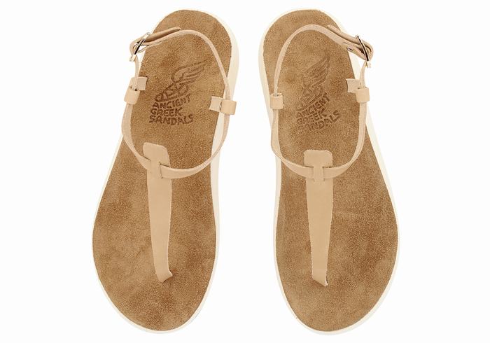 Women Ancient Greek Sandals Lito Comfort Back-Strap Sandals Beige | GOY9676KO