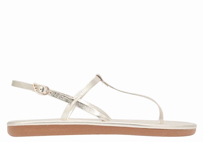 Women Ancient Greek Sandals Lito Flip Flop Back-Strap Sandals Gold White | AYP7743HR