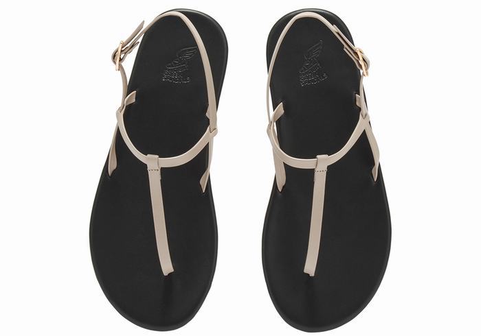 Women Ancient Greek Sandals Lito Flip Flop Back-Strap Sandals Grey Brown | FWE555VS