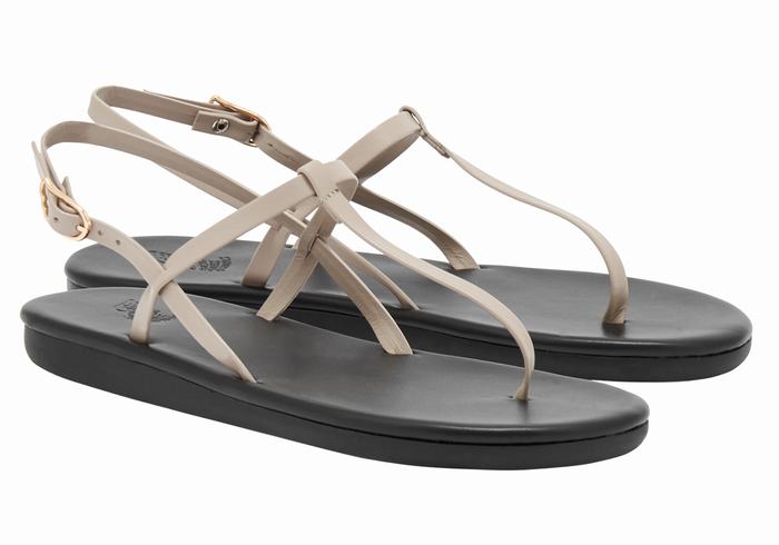 Women Ancient Greek Sandals Lito Flip Flop Back-Strap Sandals Grey Brown | FWE555VS