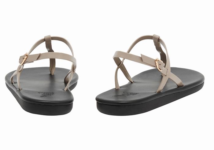 Women Ancient Greek Sandals Lito Flip Flop Back-Strap Sandals Grey Brown | FWE555VS