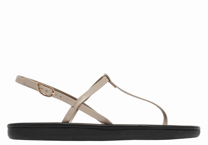 Women Ancient Greek Sandals Lito Flip Flop Back-Strap Sandals Grey Brown | FWE555VS