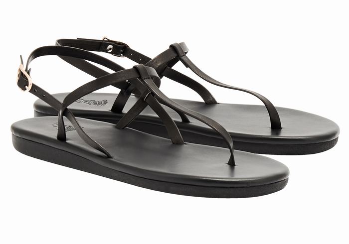 Women Ancient Greek Sandals Lito Flip Flop Back-Strap Sandals Black | PFA5159QK