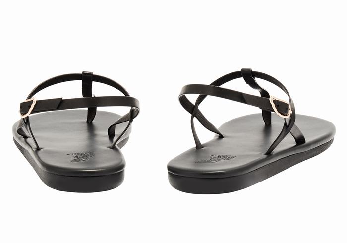 Women Ancient Greek Sandals Lito Flip Flop Back-Strap Sandals Black | PFA5159QK