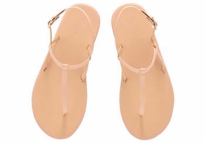 Women Ancient Greek Sandals Lito Flip Flop Back-Strap Sandals Beige | JYV870HO