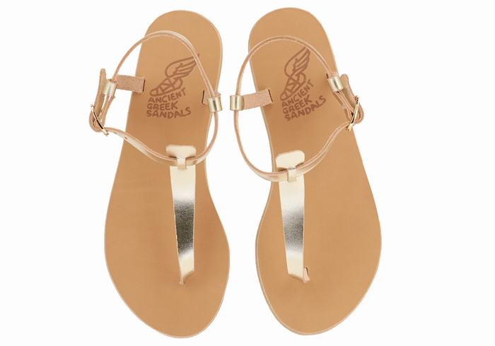 Women Ancient Greek Sandals Lito Flip Flop Leather Back-Strap Sandals Gold White | MJO7476IH