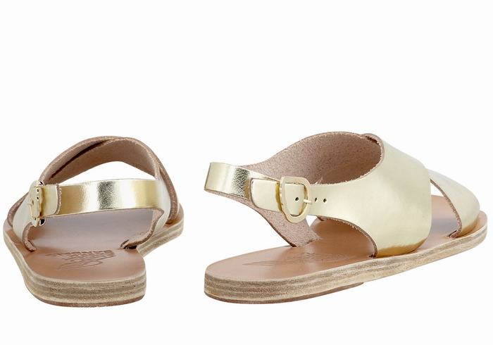 Women Ancient Greek Sandals Maria Leather Casual Sandals Gold White | WWH6212WN