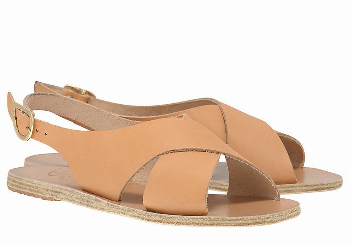 Women Ancient Greek Sandals Maria Leather Casual Sandals Beige | CZA9466EJ