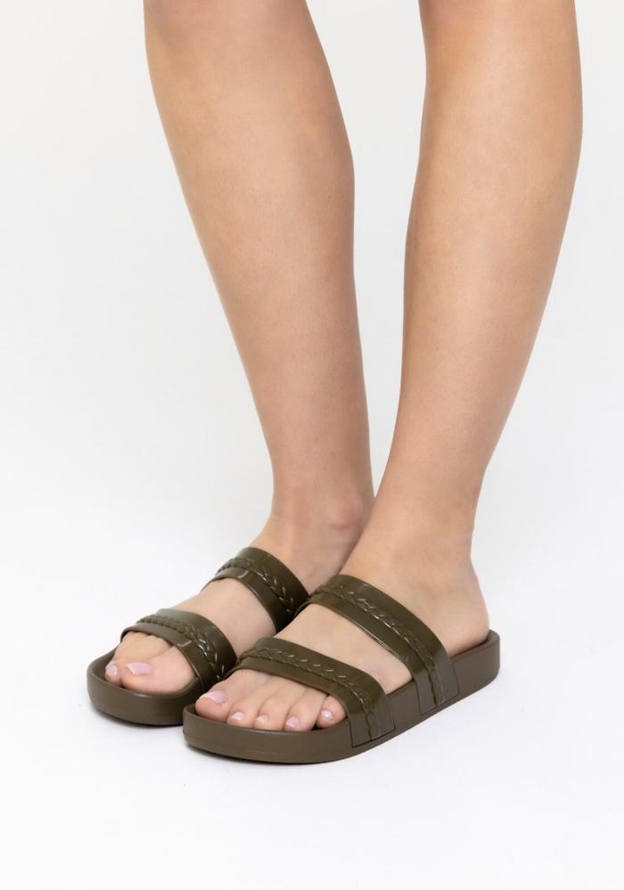 Women Ancient Greek Sandals Meli Slide Sandals Dark Green | OOE144CF