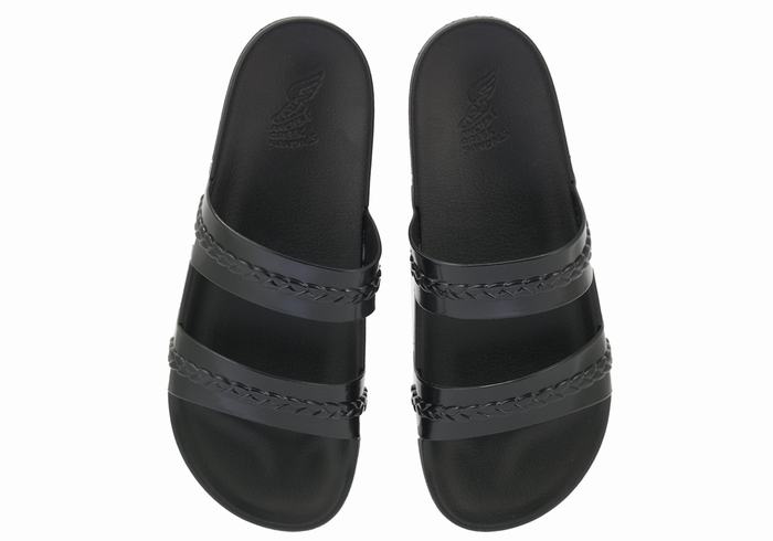 Women Ancient Greek Sandals Meli Slide Sandals Black | MCA5790WT