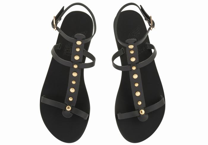 Women Ancient Greek Sandals Meliti Bee Ankle Strap Sandals Black | AND3279UL