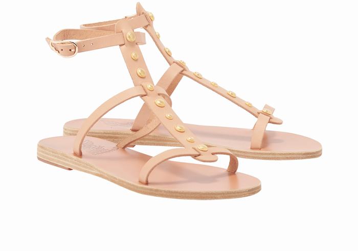 Women Ancient Greek Sandals Meliti Bee Ankle Strap Sandals Beige | HLL8720OG