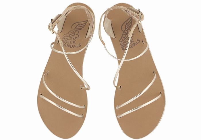 Women Ancient Greek Sandals Meloivia Ankle Strap Sandals Beige Gold White | NBN9177DX