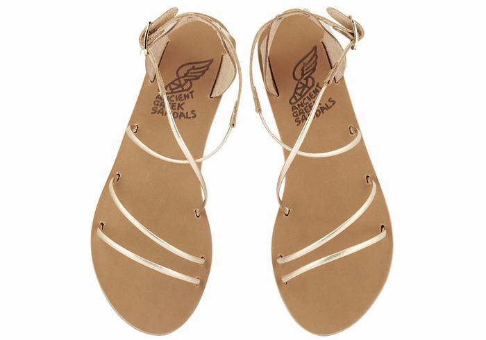 Women Ancient Greek Sandals Meloivia Ankle Strap Sandals Gold White | VTY962ZW