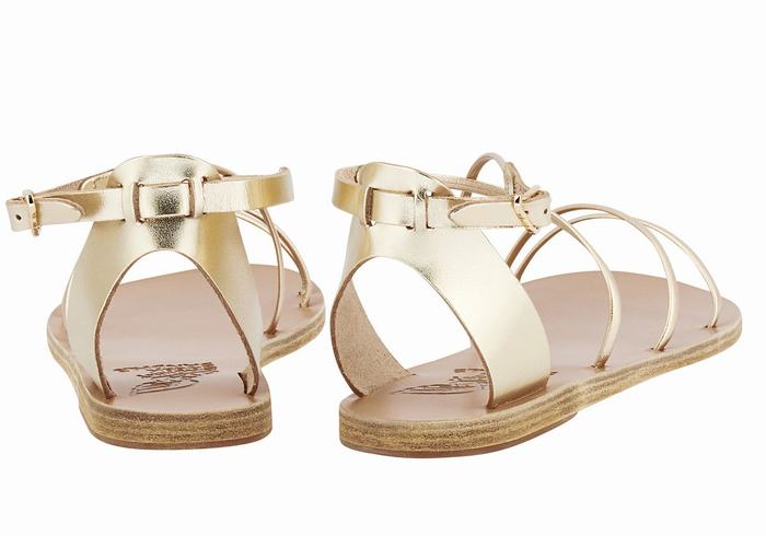 Women Ancient Greek Sandals Meloivia Ankle Strap Sandals Gold White | VTY962ZW