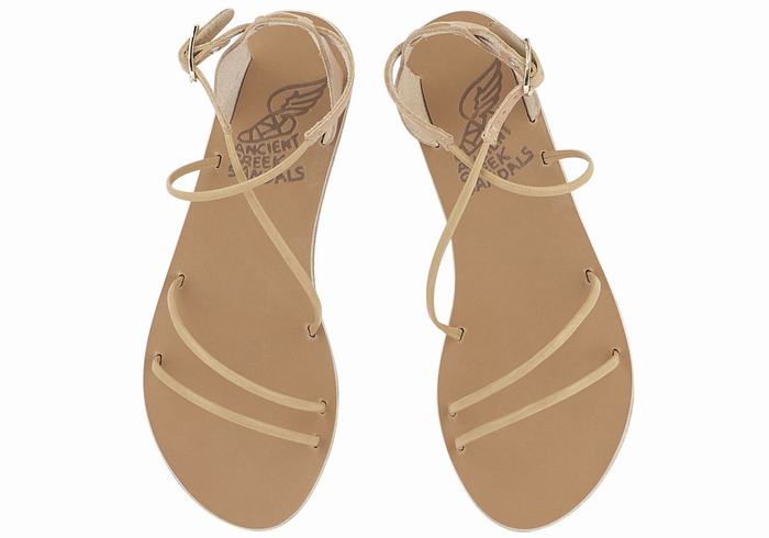 Women Ancient Greek Sandals Meloivia Ankle Strap Sandals Beige | YMO6729WG