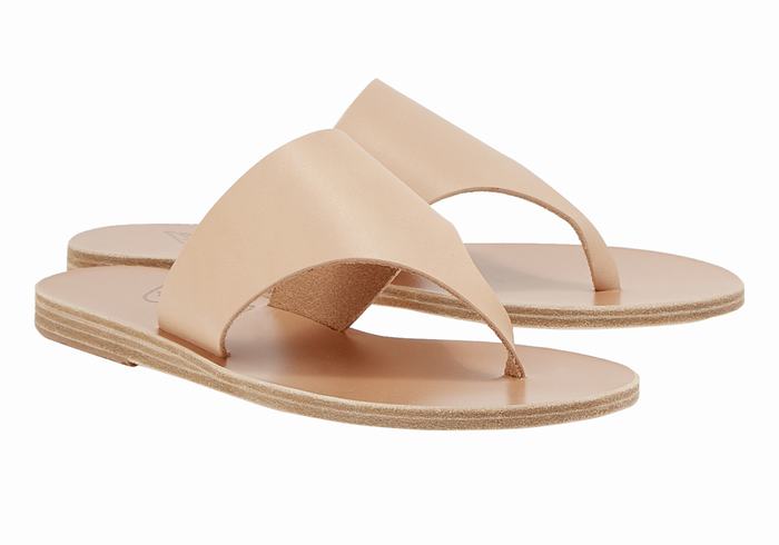 Women Ancient Greek Sandals Mera Leather Flip Flops Beige | XRF7964AK