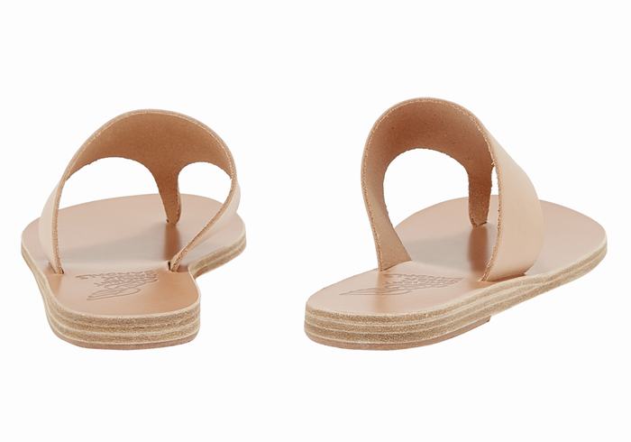 Women Ancient Greek Sandals Mera Leather Flip Flops Beige | XRF7964AK