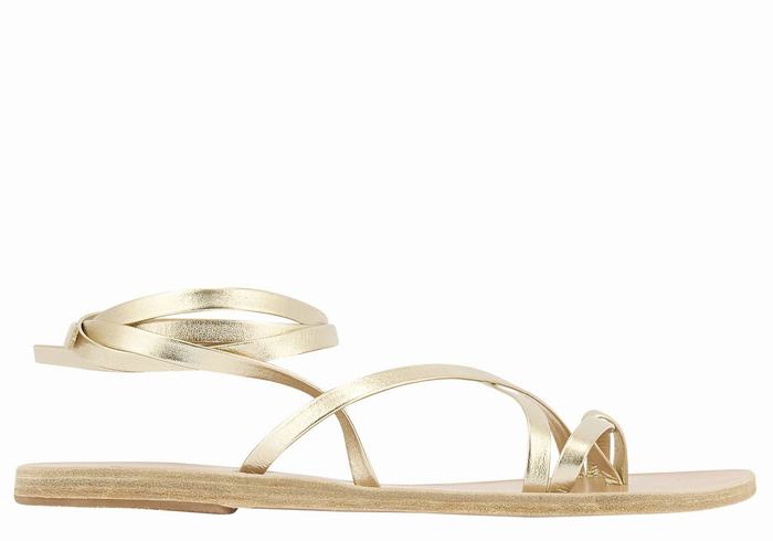 Women Ancient Greek Sandals Morfi Leather Gladiator Sandals Gold White | YCB165EI