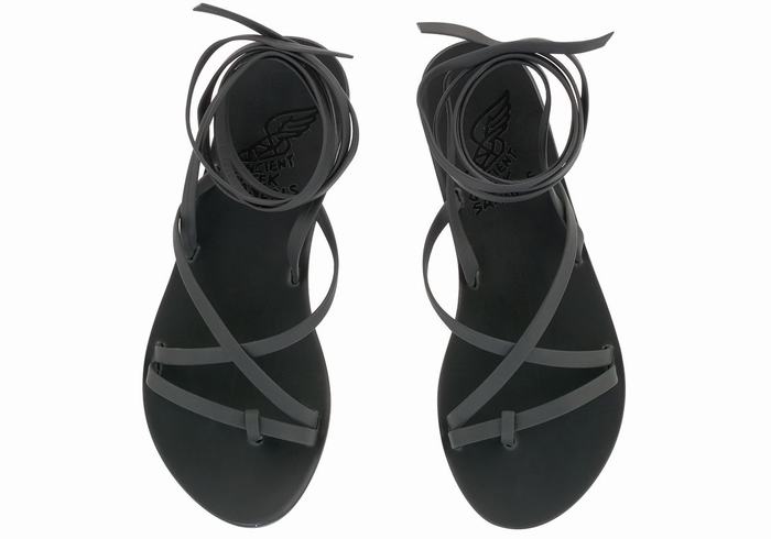 Women Ancient Greek Sandals Morfi Leather Gladiator Sandals Black | MSX7427FU