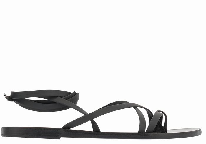 Women Ancient Greek Sandals Morfi Leather Gladiator Sandals Black | MSX7427FU