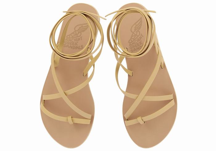 Women Ancient Greek Sandals Morfi Leather Gladiator Sandals Beige | JEK7975FK