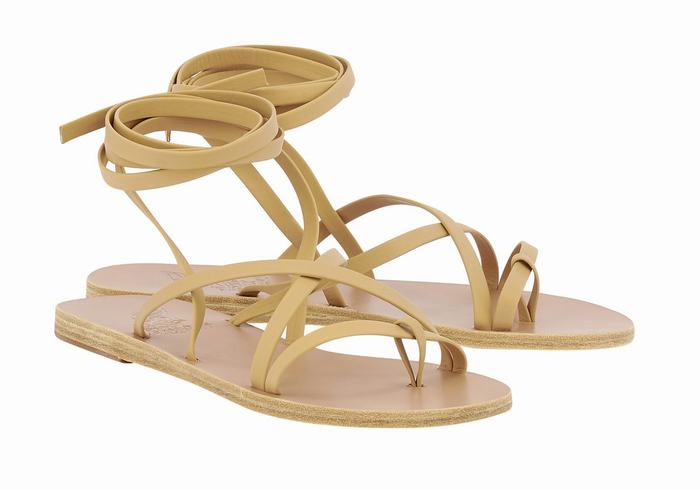 Women Ancient Greek Sandals Morfi Leather Gladiator Sandals Beige | JEK7975FK