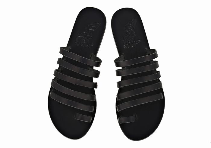 Women Ancient Greek Sandals Niki Leather Toe-Post Sandals Black | HJC8645RM