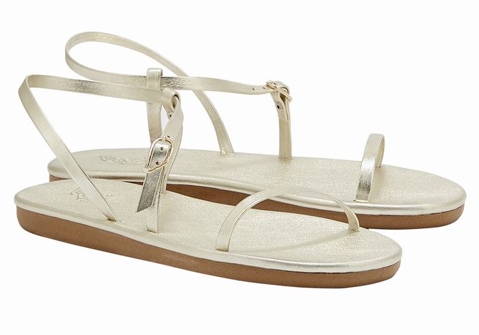 Women Ancient Greek Sandals Niove Back-Strap Sandals Gold White | SAE6083AX