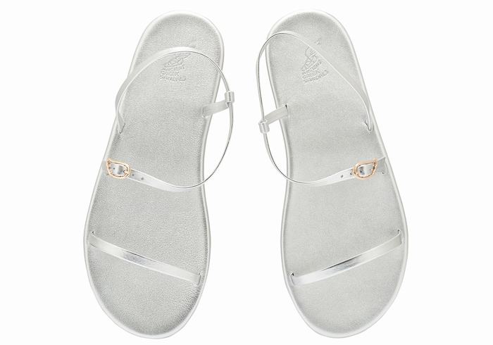 Women Ancient Greek Sandals Niove Back-Strap Sandals Silver | TEA68KS