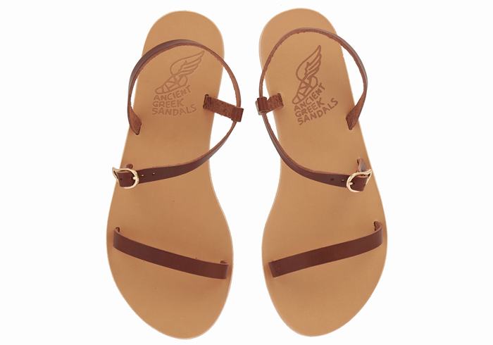 Women Ancient Greek Sandals Niove Leather Back-Strap Sandals Coffee | RTU6075IN