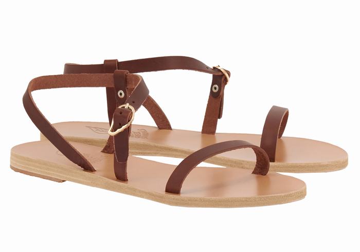 Women Ancient Greek Sandals Niove Leather Back-Strap Sandals Coffee | RTU6075IN