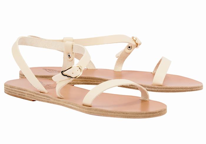 Women Ancient Greek Sandals Niove Leather Back-Strap Sandals White | MRH1733TG