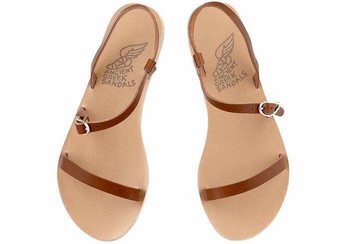 Women Ancient Greek Sandals Niove Leather Back-Strap Sandals Dark Brown | XGE649KJ