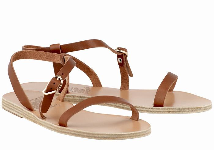 Women Ancient Greek Sandals Niove Leather Back-Strap Sandals Dark Brown | XGE649KJ