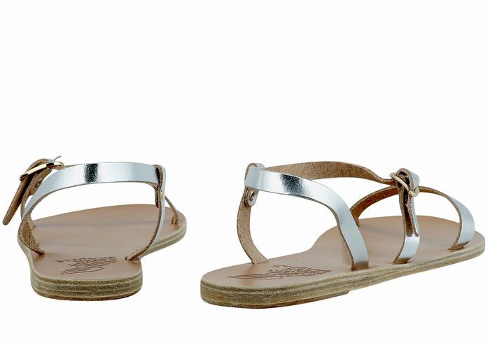 Women Ancient Greek Sandals Niove Leather Back-Strap Sandals Silver | YYP2562PC