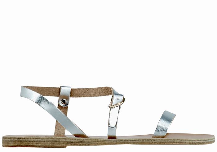 Women Ancient Greek Sandals Niove Leather Back-Strap Sandals Silver | YYP2562PC