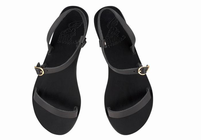 Women Ancient Greek Sandals Niove Leather Back-Strap Sandals Black | CYD1346AY