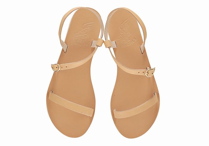 Women Ancient Greek Sandals Niove Leather Back-Strap Sandals Beige | BHR8269LZ