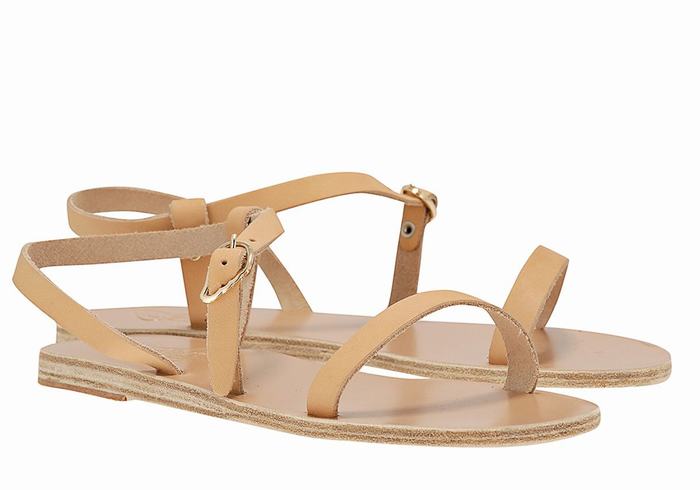 Women Ancient Greek Sandals Niove Leather Back-Strap Sandals Beige | BHR8269LZ