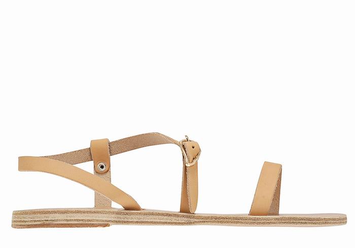 Women Ancient Greek Sandals Niove Leather Back-Strap Sandals Beige | BHR8269LZ