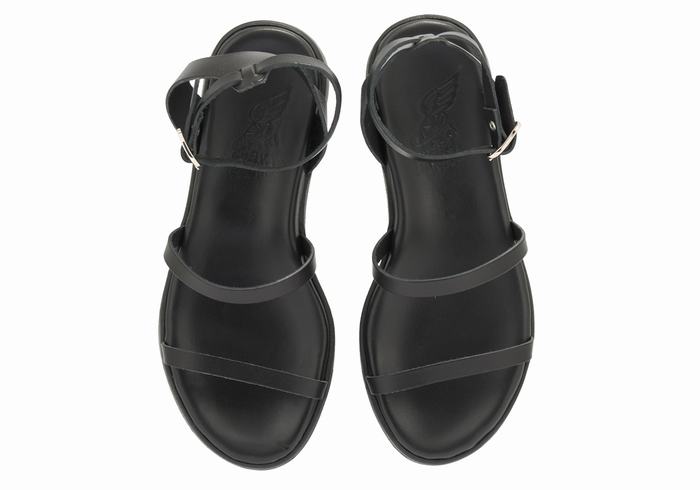 Women Ancient Greek Sandals Nissida Leather Platform Sandals Black | EVD4554ZY