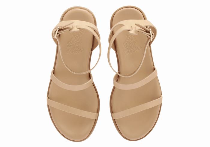 Women Ancient Greek Sandals Nissida Leather Platform Sandals Beige | NXD243WM