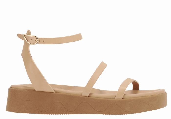 Women Ancient Greek Sandals Nissida Leather Platform Sandals Beige | NXD243WM