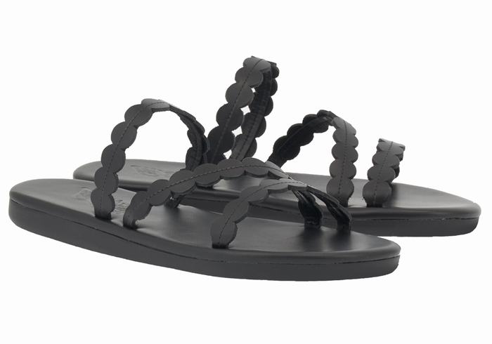 Women Ancient Greek Sandals Oceanis Slide Sandals Black | BWM7227UE