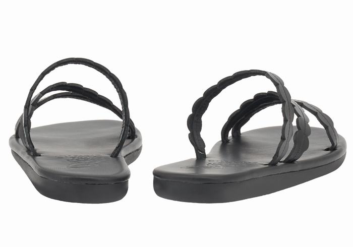 Women Ancient Greek Sandals Oceanis Slide Sandals Black | BWM7227UE